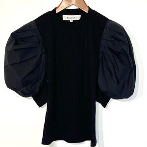 Elliatt black ribbed top with exaggerated puff sleeves. XS